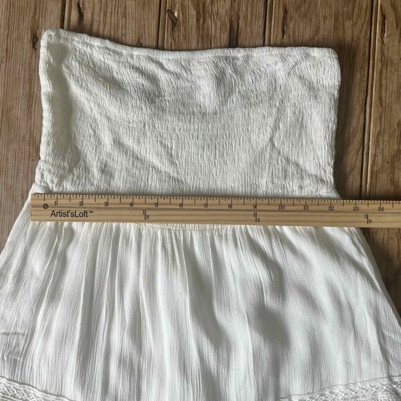 White Strapless Boho Embroidered A-Line Dress Holiday Wedding Romantic Festival - Picture 7 of 12